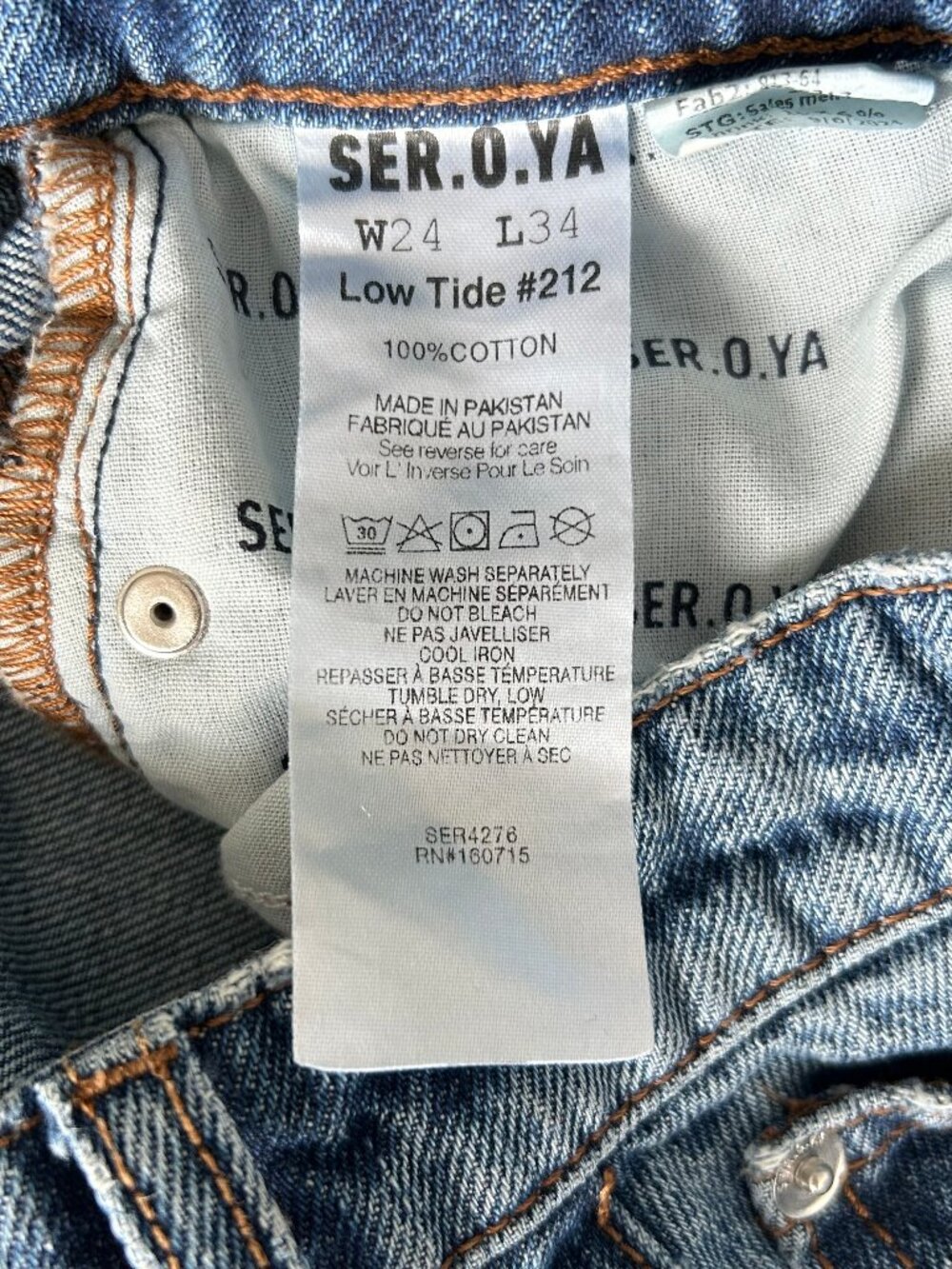 SER.O.YA LAFAYETTE Slim Straight Leg Low Tide Jeans Size W24 L34 Slit Hem - Picture 12 of 15